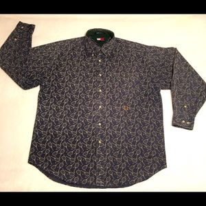 Vintage Tommy Hilfiger TENNIS RACKET Print Long Sleeve Polo (Lrg)